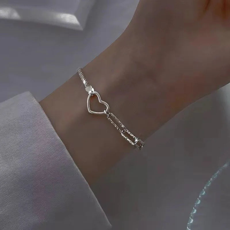 925 Sterling Silver Heart Charm Minimalist Bracelet