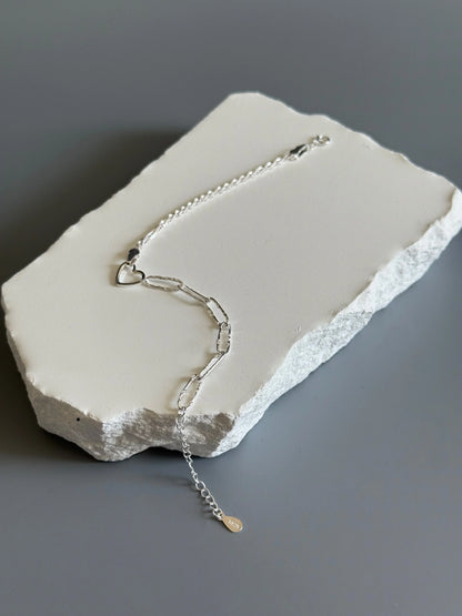 925 Sterling Silver Heart Charm  Minimalist Bracelet