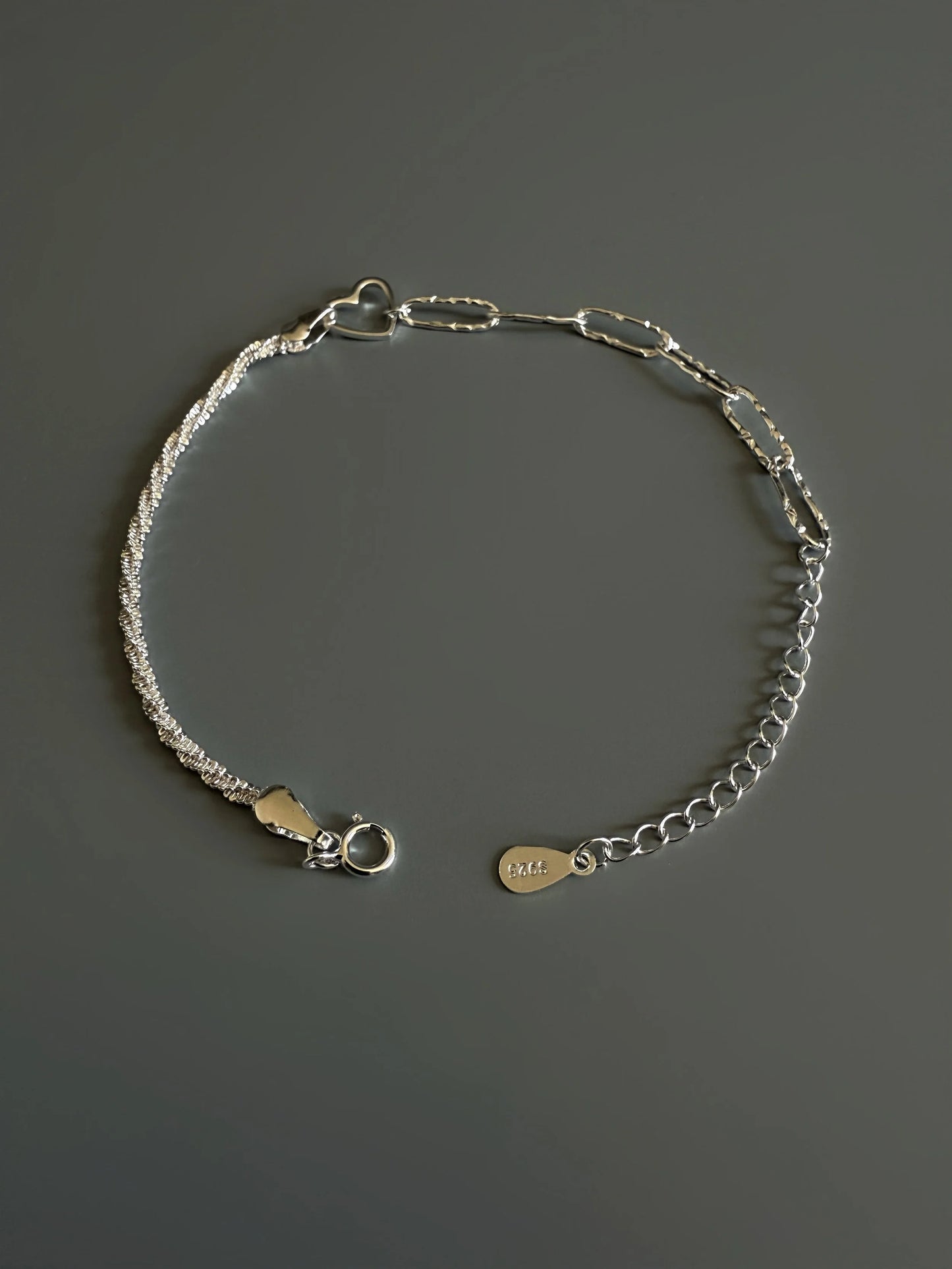 925 Sterling Silver Heart Charm  Minimalist Bracelet