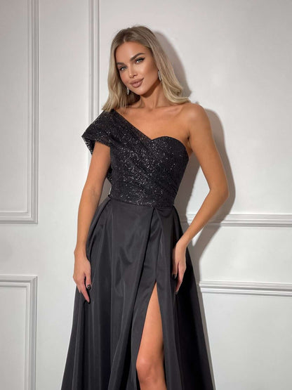 Handmade maxi beige dress with soft shimmer and elegant movement