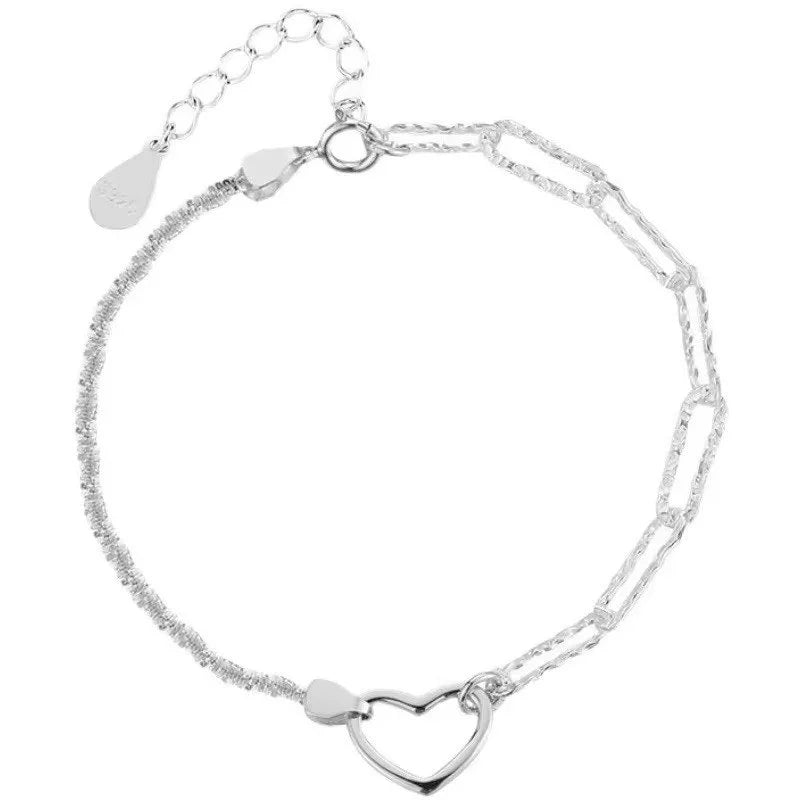 925 Sterling Silver Heart Charm  Minimalist Bracelet