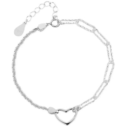 925 Sterling Silver Heart Charm  Minimalist Bracelet