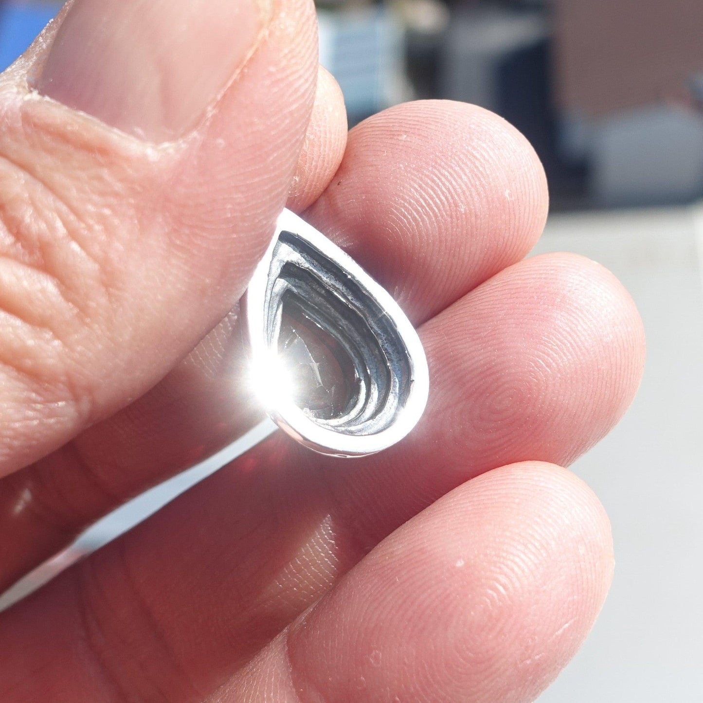 Garnet Silver Pendant, Pear shaped Sterling Silver Gemstone Pendant with Garnet, Symmetric Amulet, Sterling silver Amulet