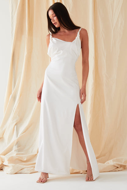 Asymmetric White Maxi Dress