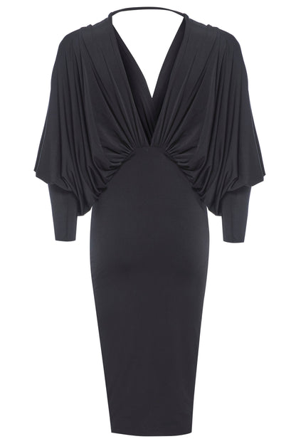 Black Batwing Sleeve Midi Dress