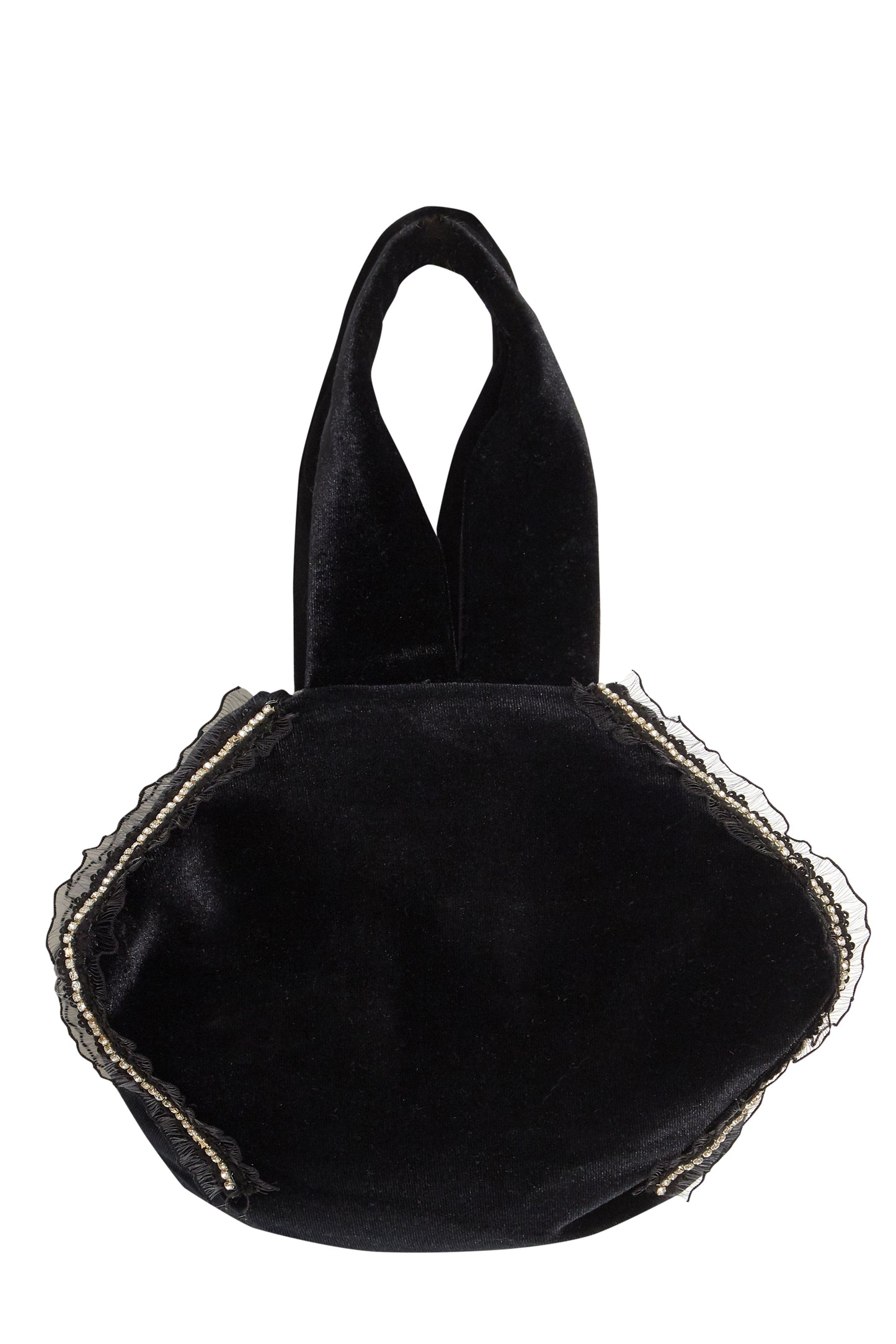 Diamond-Trimmed Lace Velvet Pouch Bag