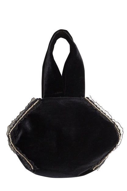 Diamond-Trimmed Lace Velvet Pouch Bag