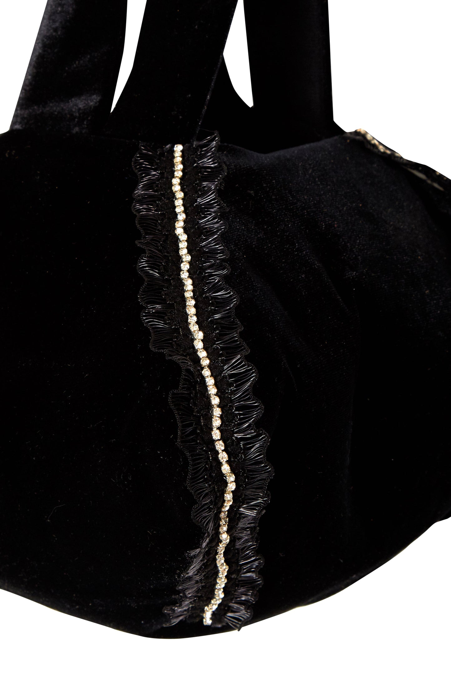 Diamond-Trimmed Lace Velvet Pouch Bag