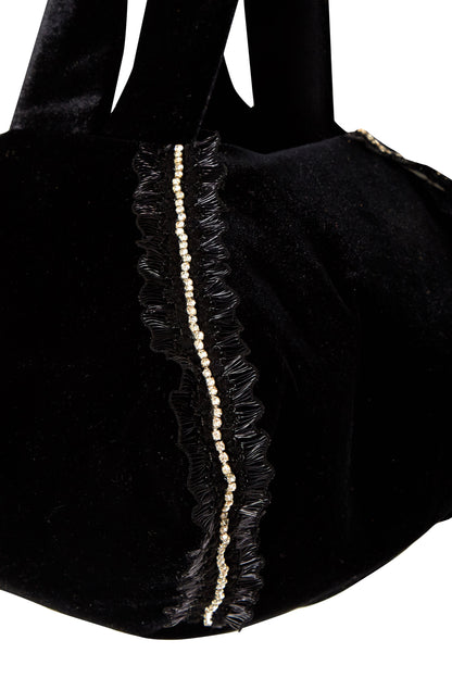 Diamond-Trimmed Lace Velvet Pouch Bag